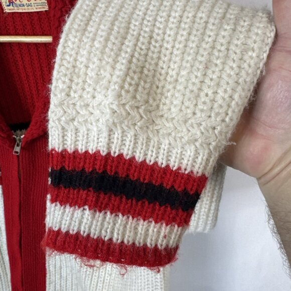 Vintage Kurl King Men M Canada Curling Sweater Red White Shawl Zip Cardigan - Picture 2 of 7